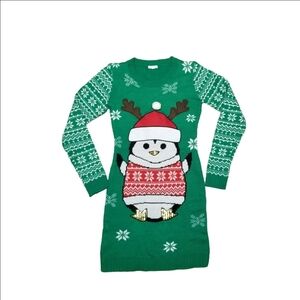 Green Ardene Small Christmas Sweater Dress Penguin Design